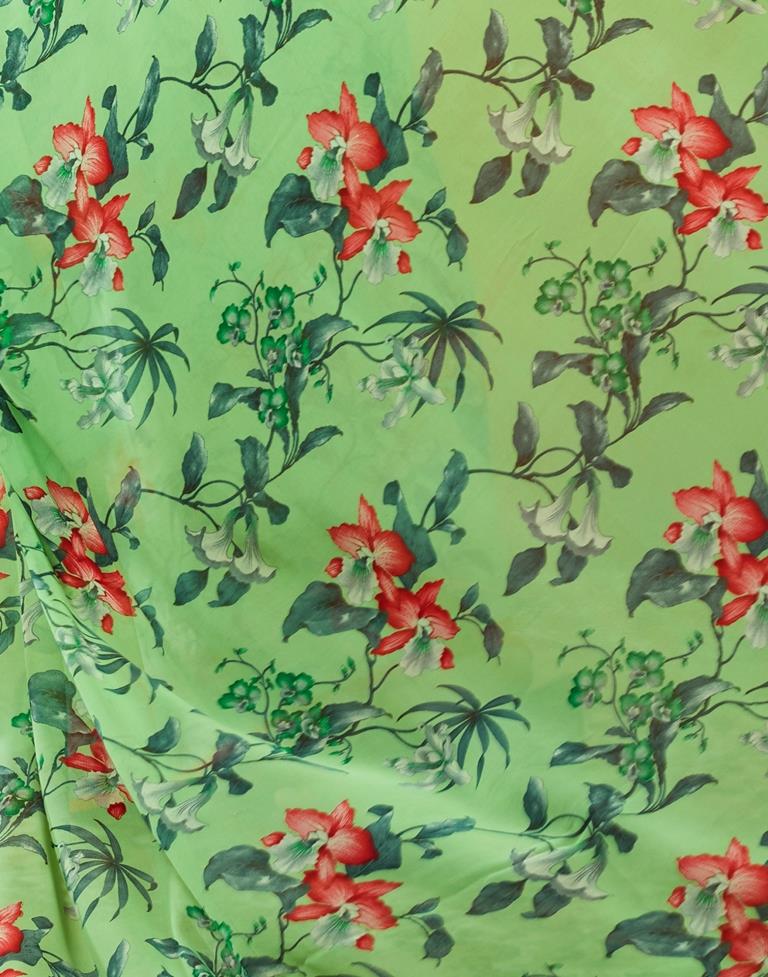 Parrot Green Georgette Printed Saree