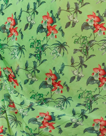Parrot Green Georgette Printed Saree