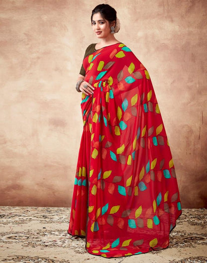 Red Georgette Printed Saree