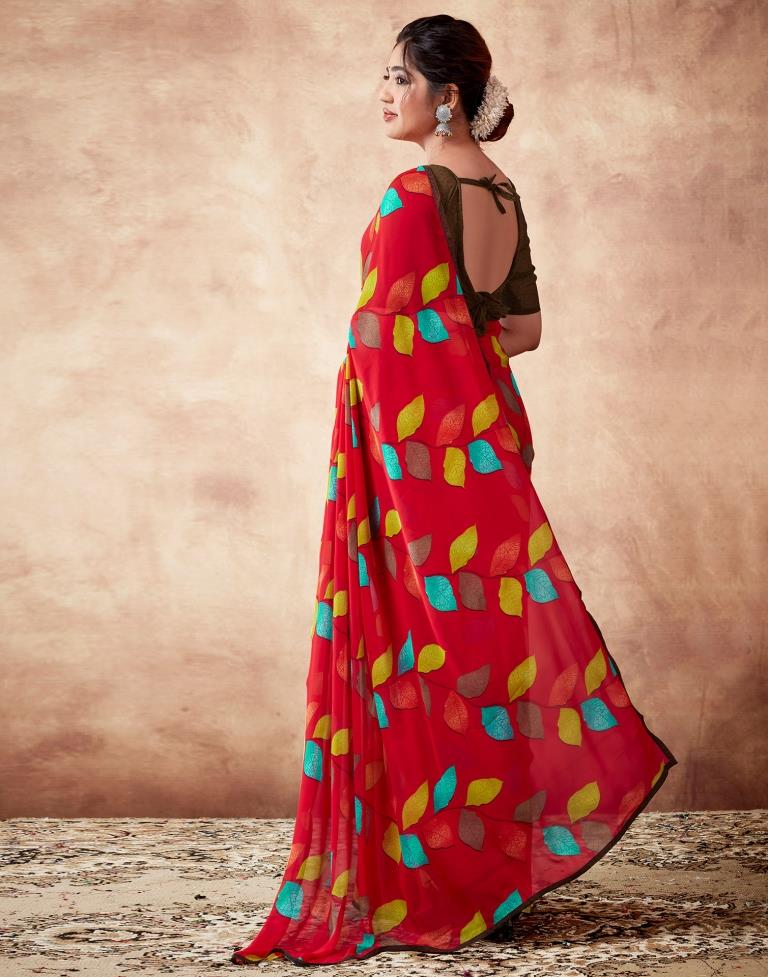 Red Georgette Printed Saree
