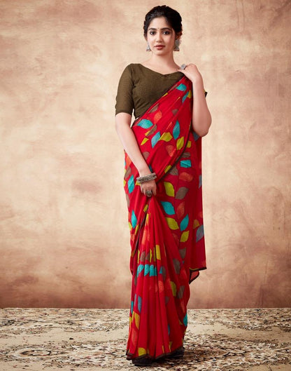 Red Georgette Printed Saree