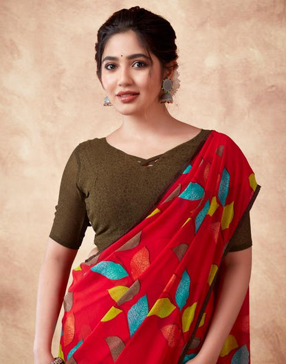 Red Georgette Printed Saree