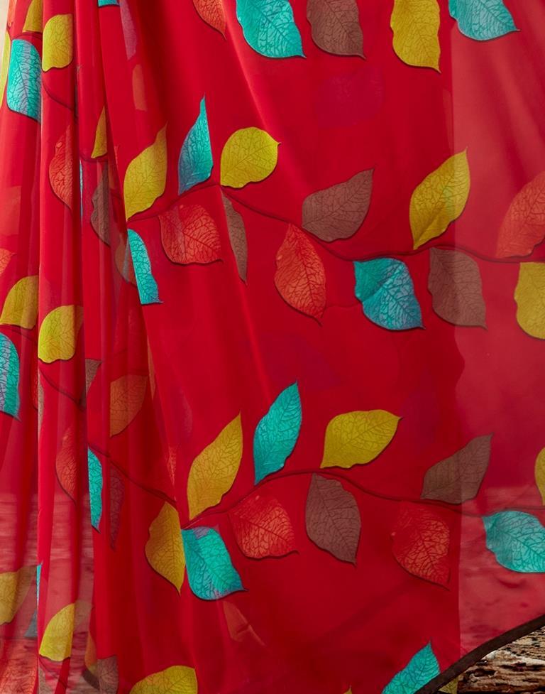 Red Georgette Printed Saree