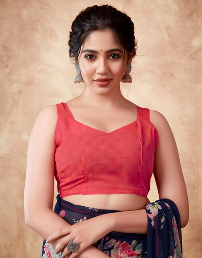 Navy Blue Georgette Printed Saree