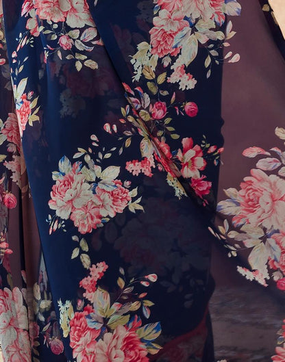 Navy Blue Georgette Printed Saree