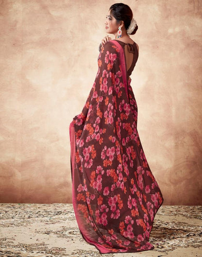 Brown Georgette Printed Saree
