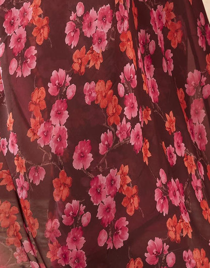 Brown Georgette Printed Saree
