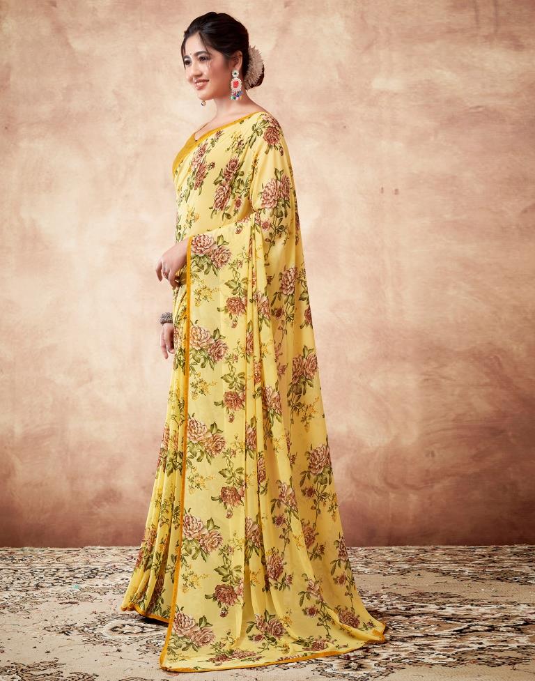 Yellow Georgette Printed Saree