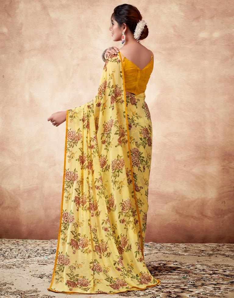 Yellow Georgette Printed Saree
