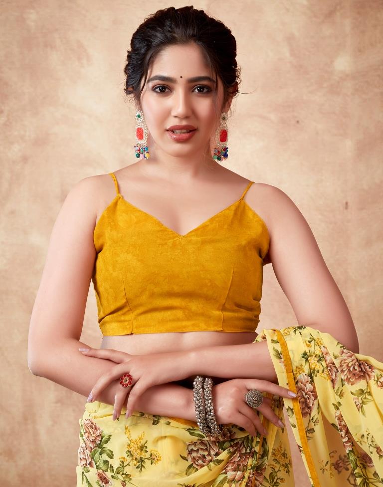 Yellow Georgette Printed Saree