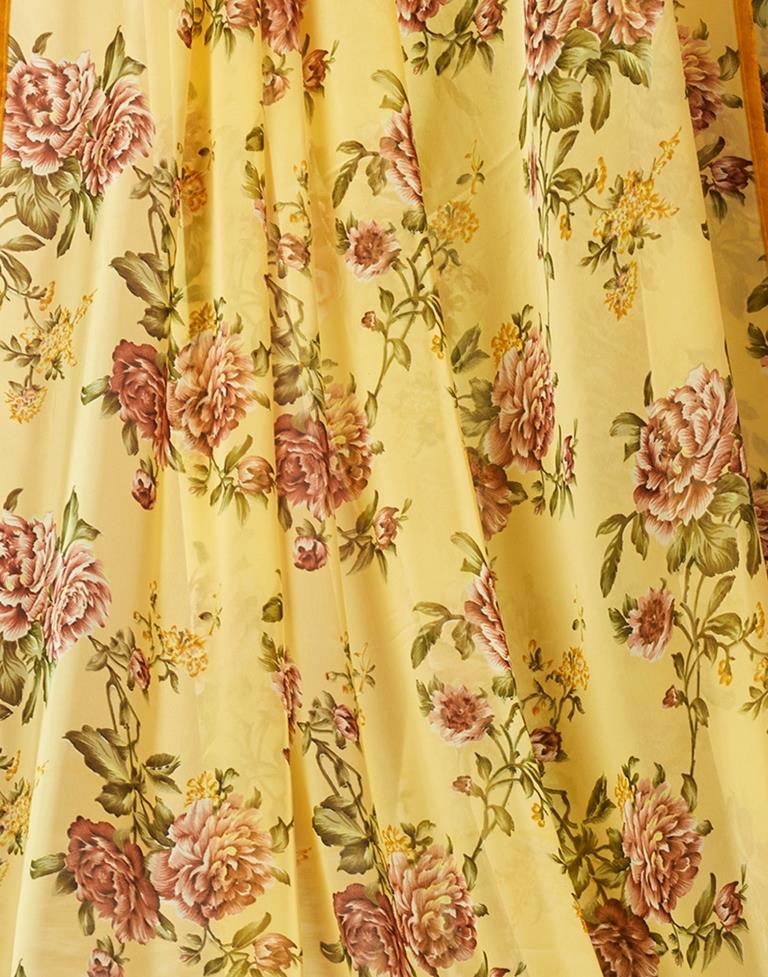 Yellow Georgette Printed Saree