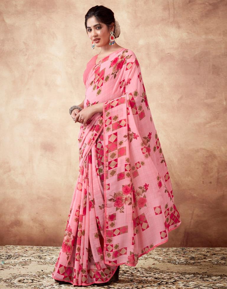 Pink Georgette Printed Saree