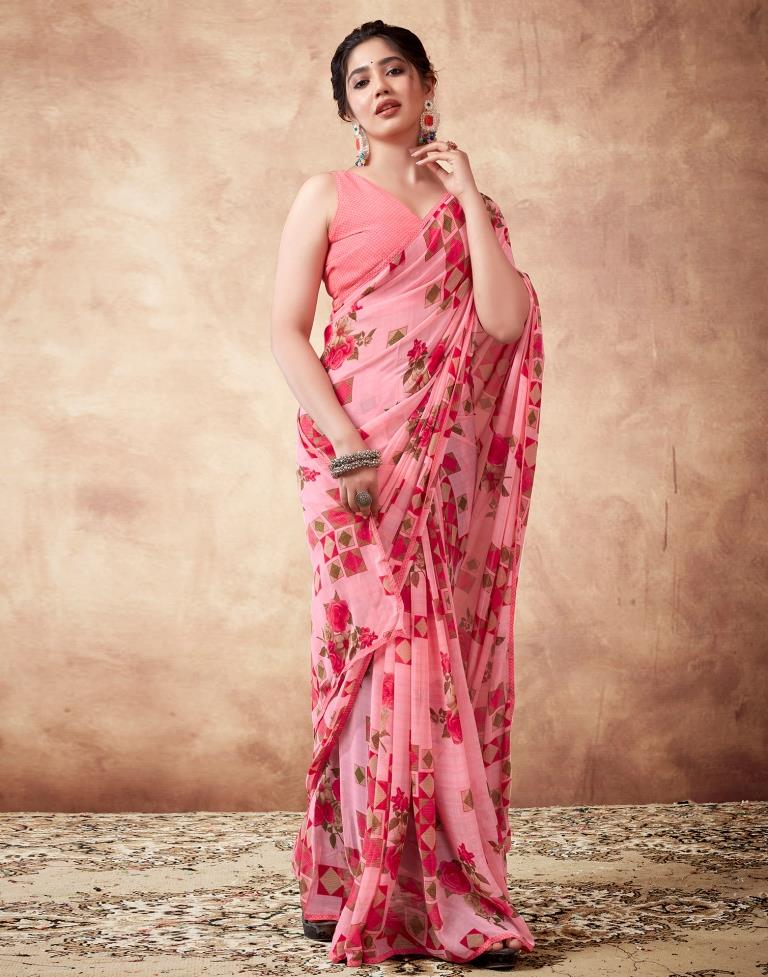 Pink Georgette Printed Saree