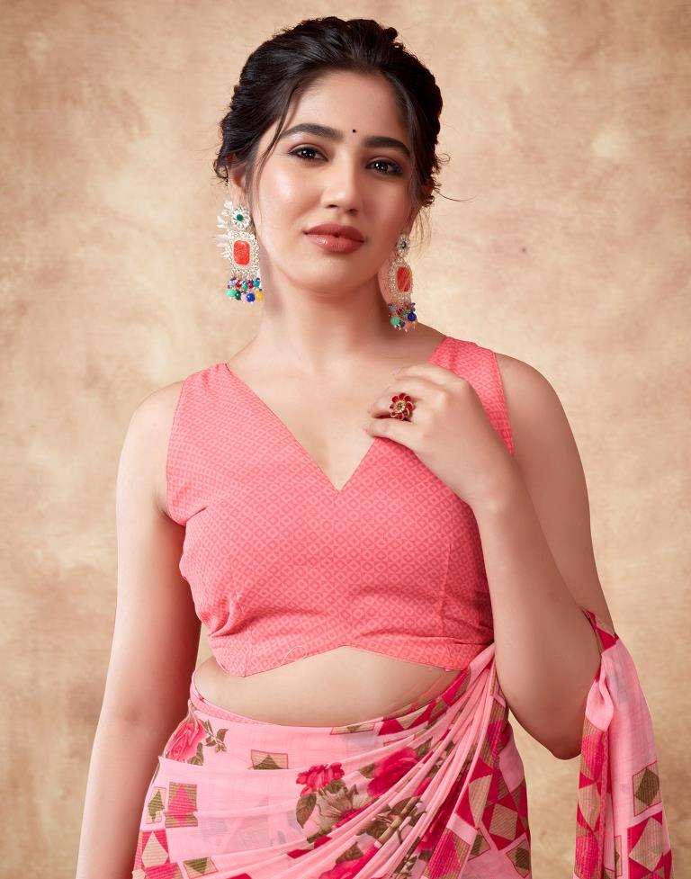 Pink Georgette Printed Saree