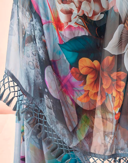 Gray & Multicoloured Georgette Printed Saree