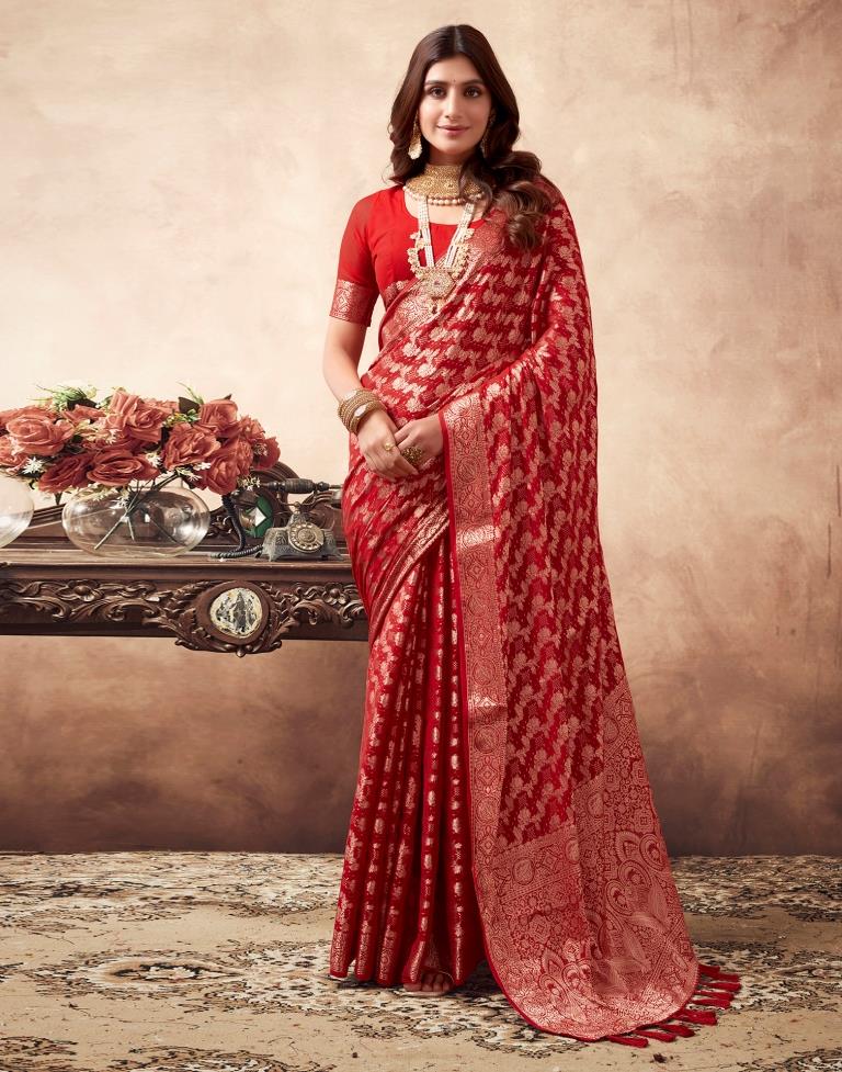 Red Georgette Plain Saree