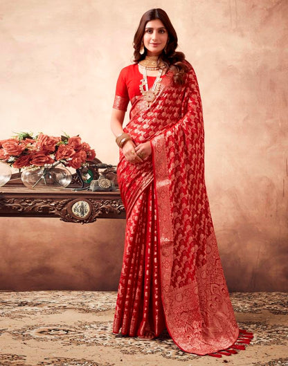 Red Georgette Plain Saree