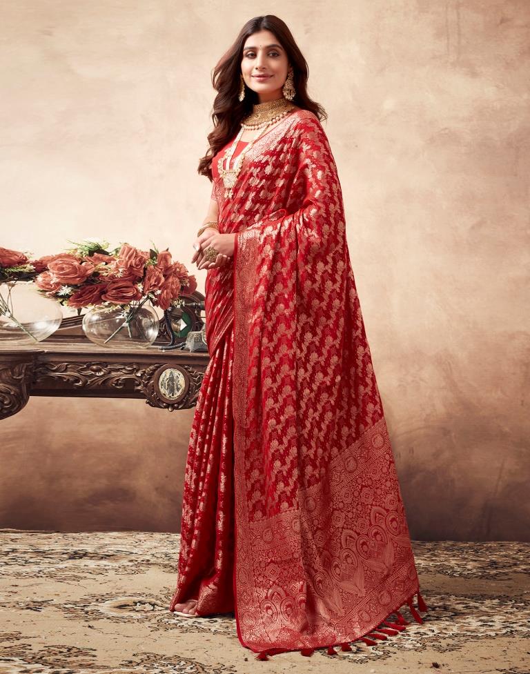 Red Georgette Plain Saree