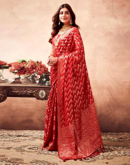 Red Georgette Plain Saree