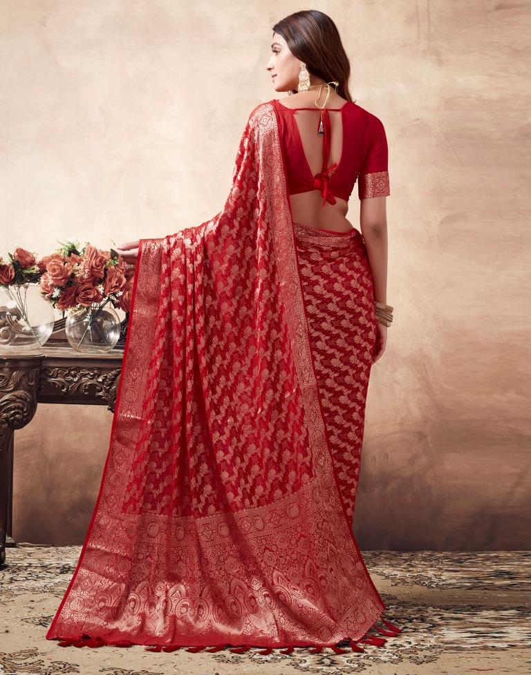 Red Georgette Plain Saree