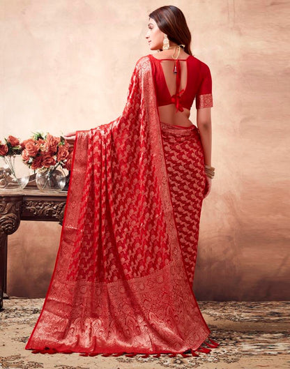 Red Georgette Plain Saree