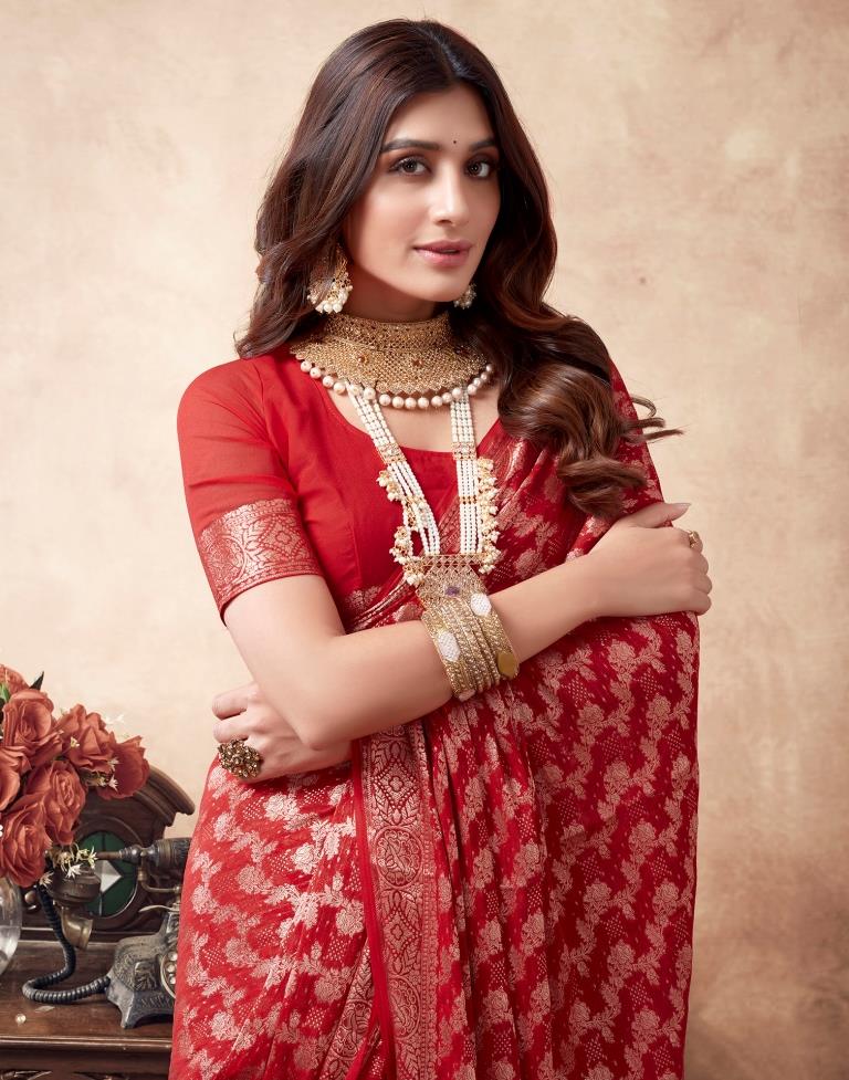 Red Georgette Plain Saree