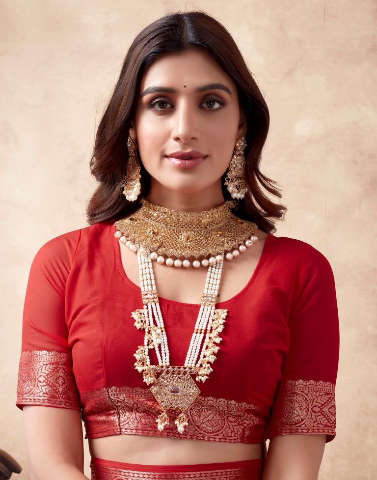 Red Georgette Plain Saree