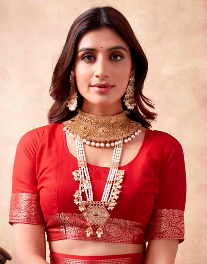 Red Georgette Plain Saree