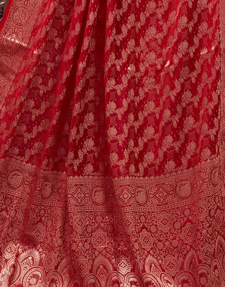 Red Georgette Plain Saree