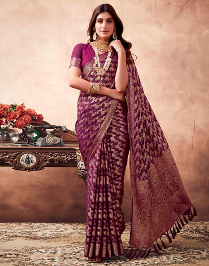 Wine Georgette Plain Saree