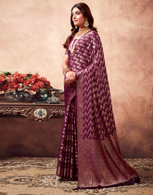 Wine Georgette Plain Saree