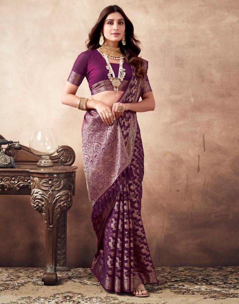 Wine Georgette Plain Saree