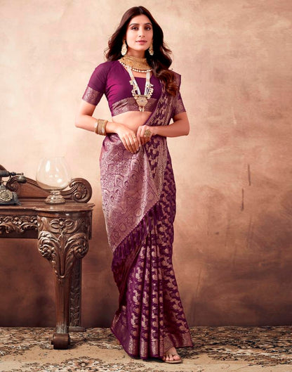 Wine Georgette Plain Saree