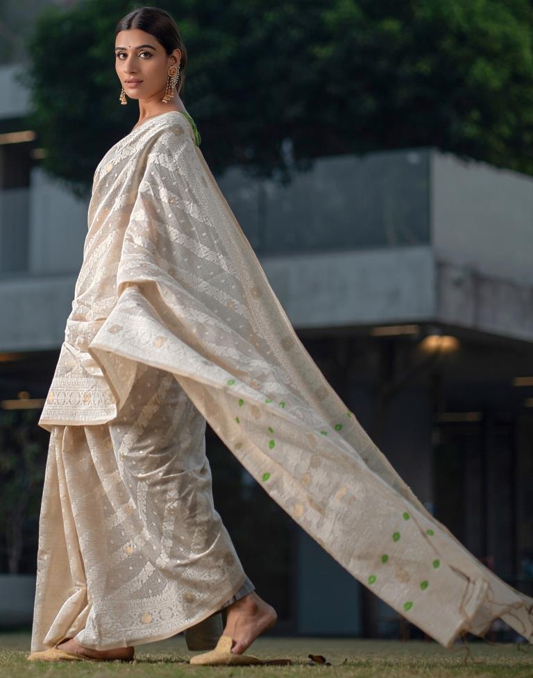 Beige Cotton Woven Saree