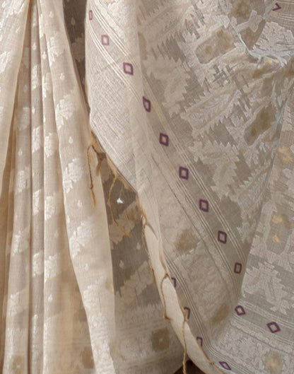 Beige Cotton Woven Saree