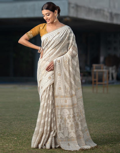 Beige Cotton Woven Saree