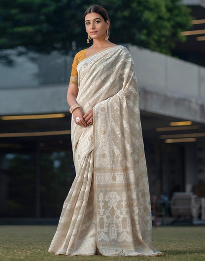 Beige Cotton Woven Saree