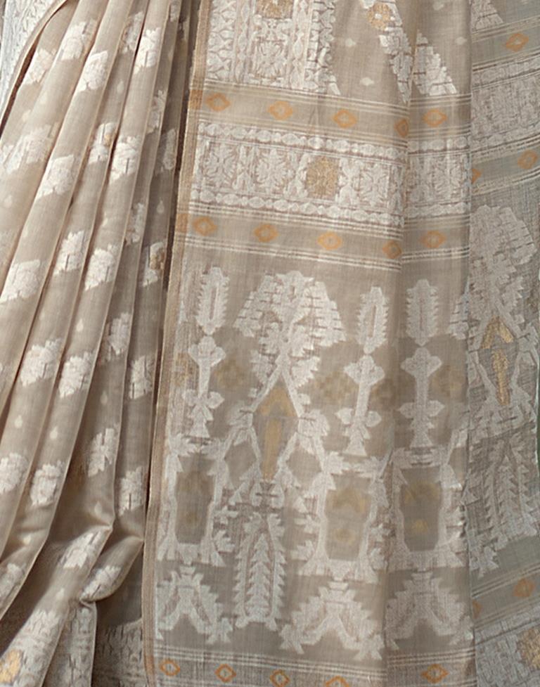 Beige Cotton Woven Saree