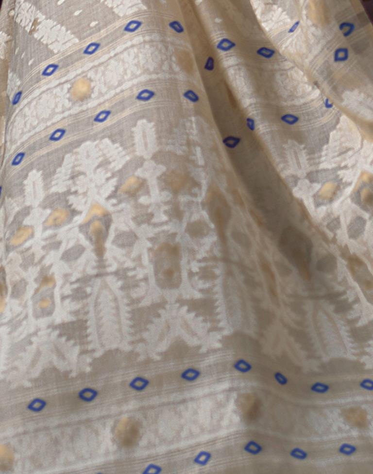 Beige Cotton Woven Saree