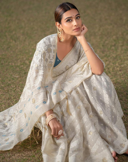 Beige Cotton Woven Saree
