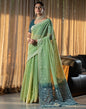 Pista Green Cotton Woven Saree