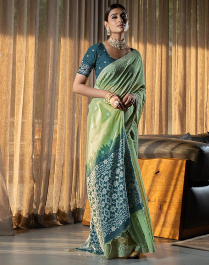 Pista Green Cotton Woven Saree