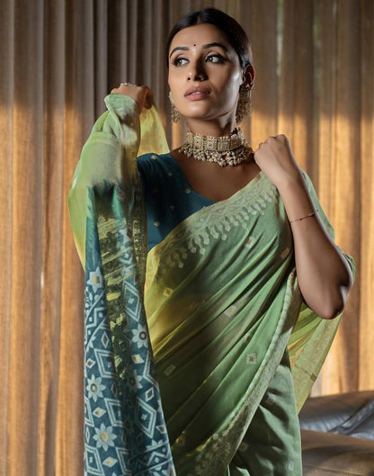 Pista Green Cotton Woven Saree