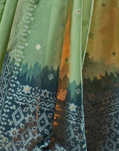 Pista Green Cotton Woven Saree