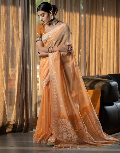 Light Orange Cotton Woven Saree