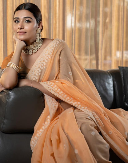 Light Orange Cotton Woven Saree