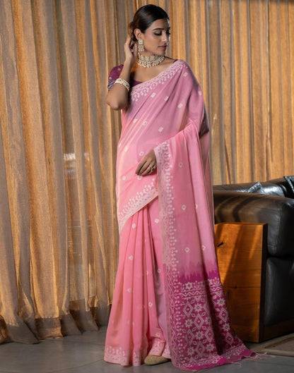 Light Pink Cotton Woven Saree