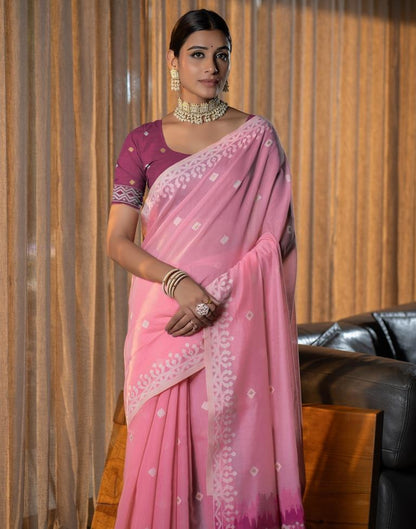 Light Pink Cotton Woven Saree