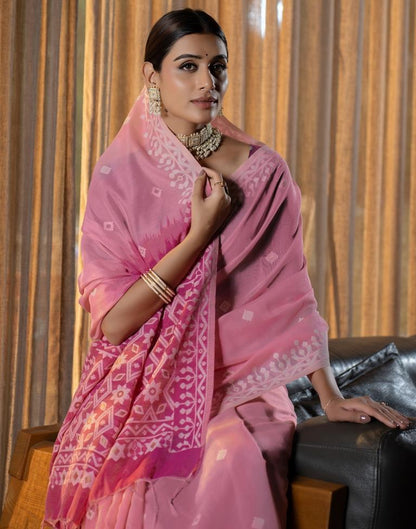 Light Pink Cotton Woven Saree