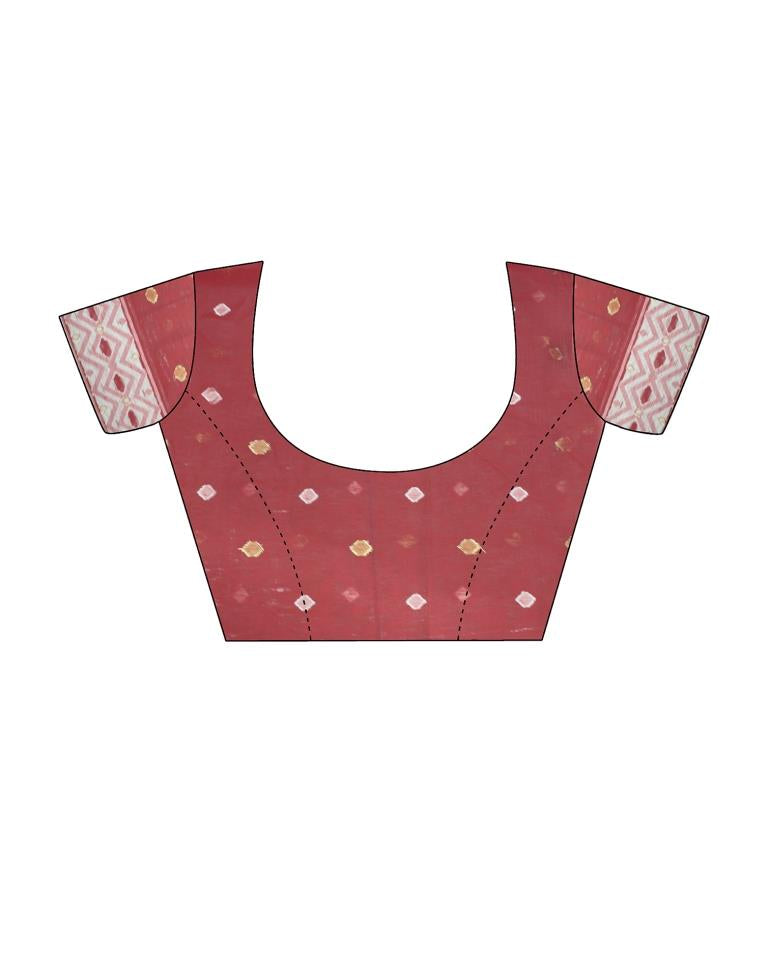 Peach Cotton Woven Saree